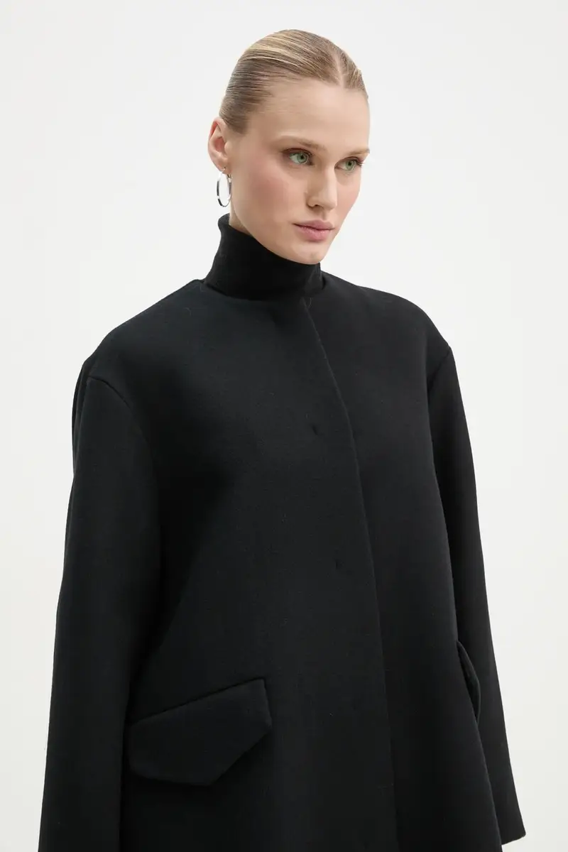 cappotto in lana colore nero O0901405 miniatura 4