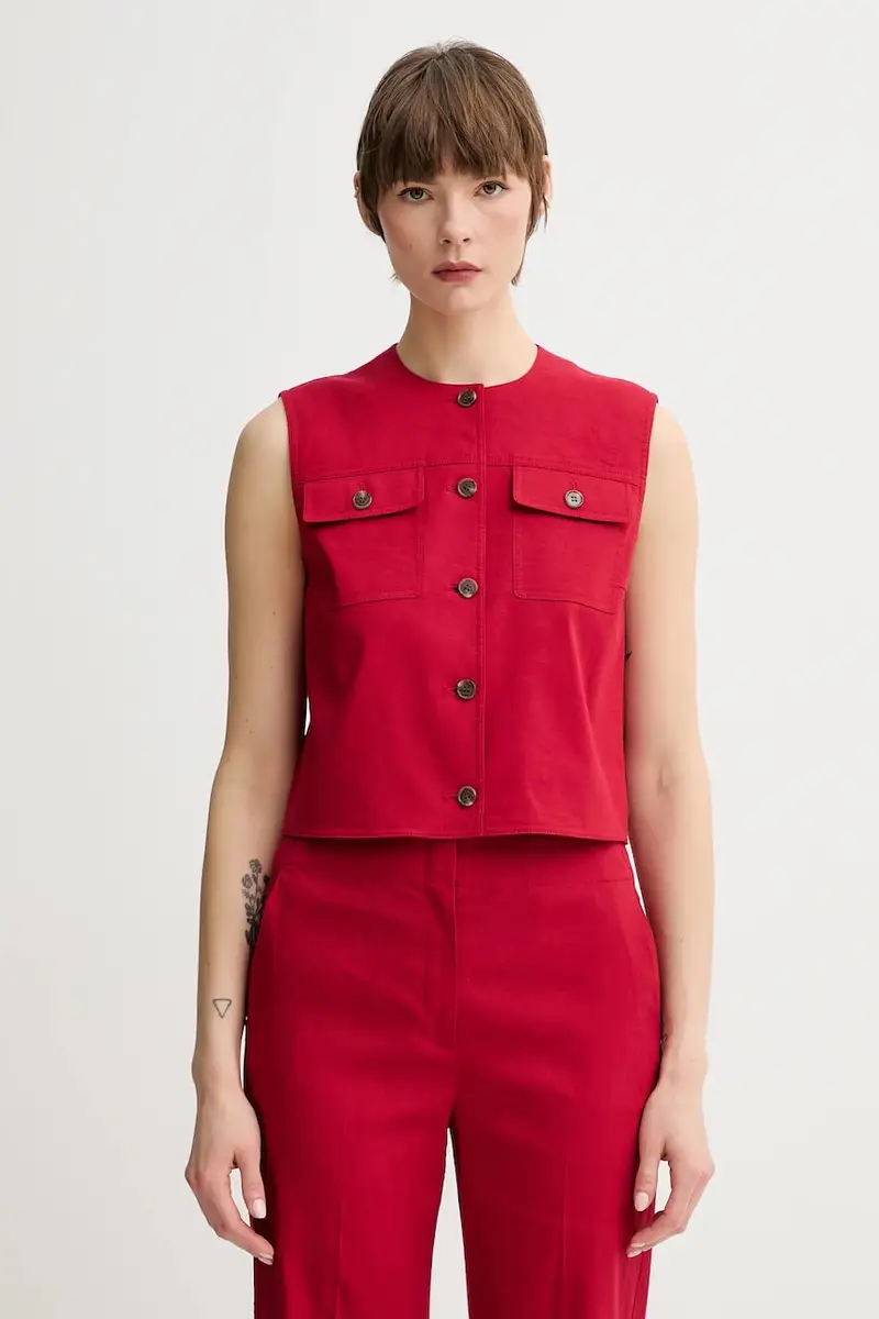 gilet in lino colore rosso P0303110