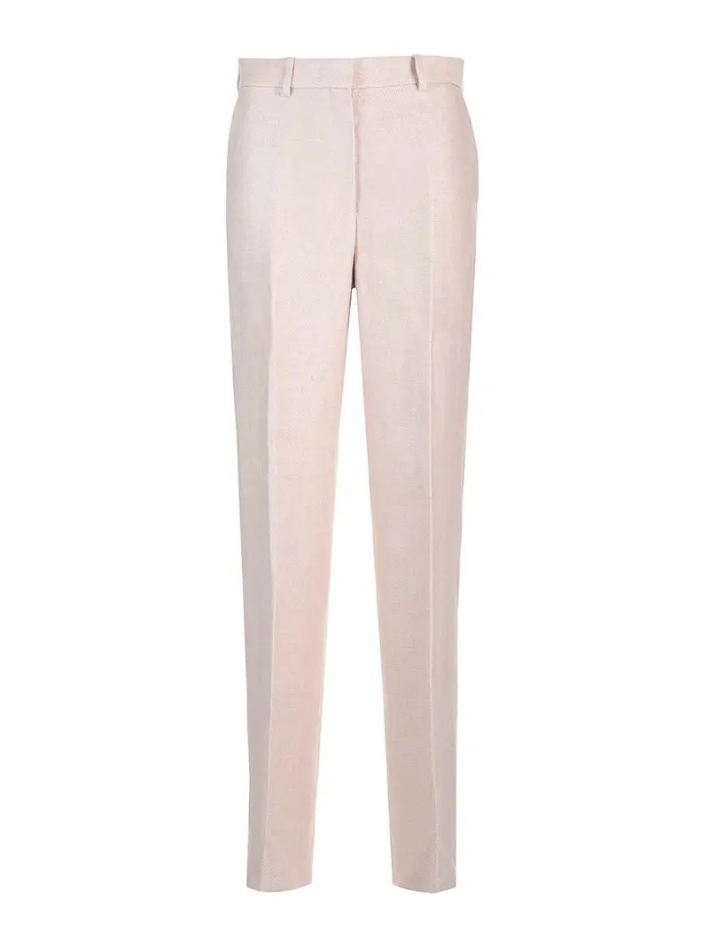 Pantaloni a vita alta in twill di lino Beige