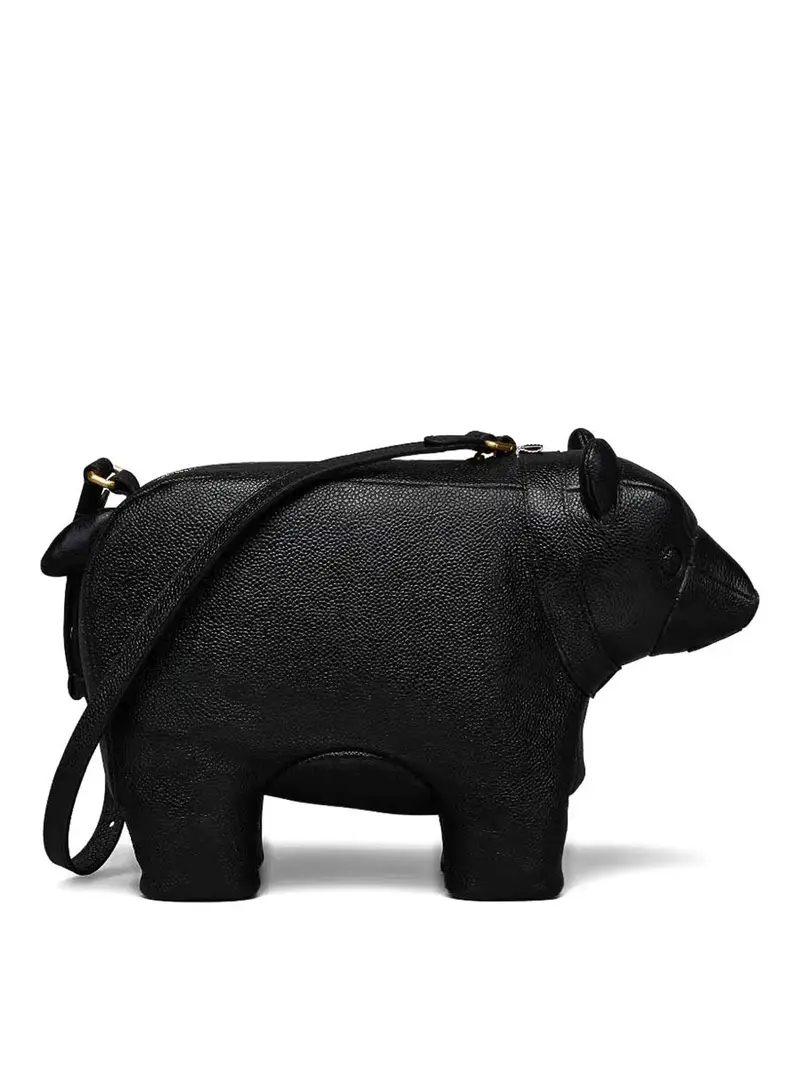Borsa Baguette Bear In Pelle Grana Pebble Nero