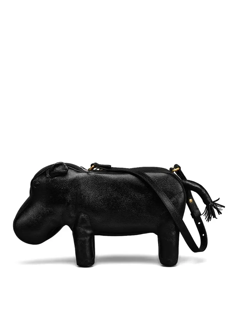 Borsa Hippo Baguette In Pelle Grana Ciottolo Nero