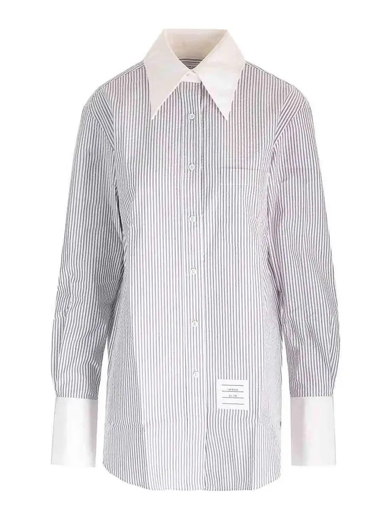 Camicia lunga Seersucker Grigio