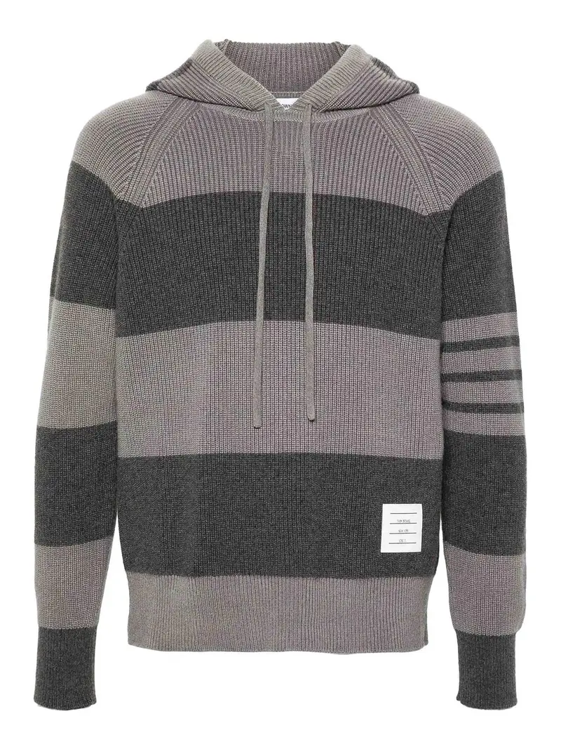 Felpa con cappuccio lavorata a maglia a righe Grigio