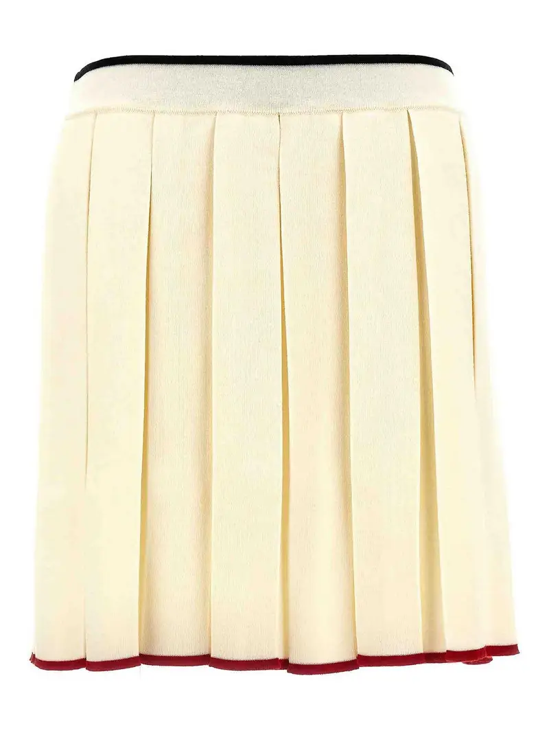 Gonna a pieghe lavorata a maglia Bianco