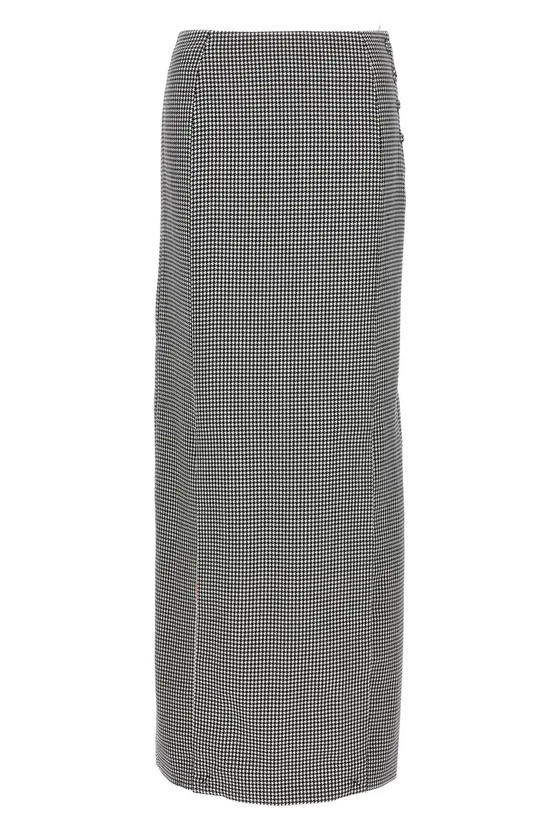 Gonna Lunga Pied De Poule Bianco