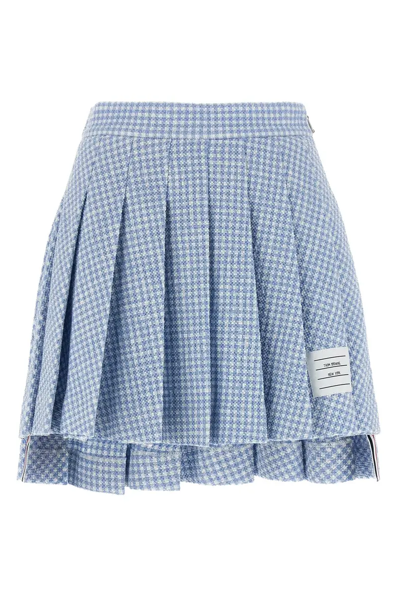 Gonna Tweed Pieghe Azzurro