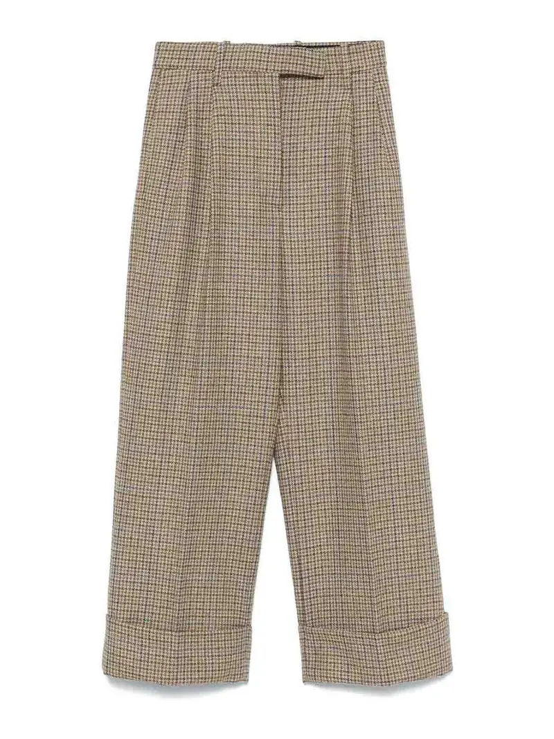 Pantaloni a doppia piega a vita alta Marrone