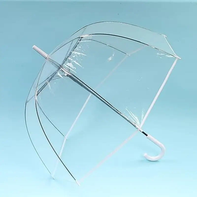 ThreeH Ombrello trasparente Ombrello romantico antivento della pioggia della cupola Automatico aperto chiaro POE baldacchino per matrimoni, Bianco miniatura 2