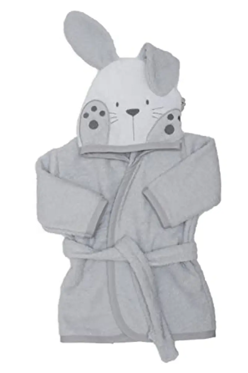 Ti TIN Accappatoio con Cappuccio Per Bambini | 100% Cotone Morbido e Assorbente con Orecchie Di Coniglietto Grigio,