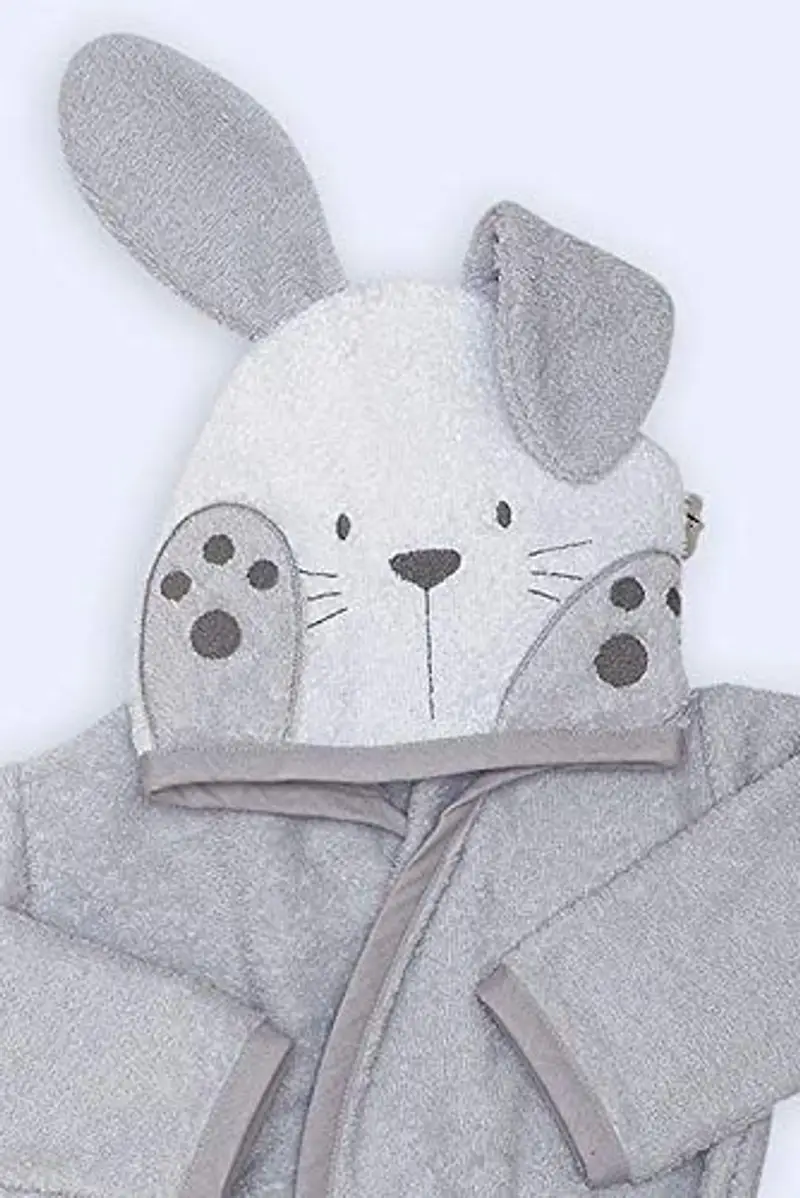 Ti TIN Accappatoio con Cappuccio Per Bambini | 100% Cotone Morbido e Assorbente con Orecchie Di Coniglietto Grigio miniatura 2