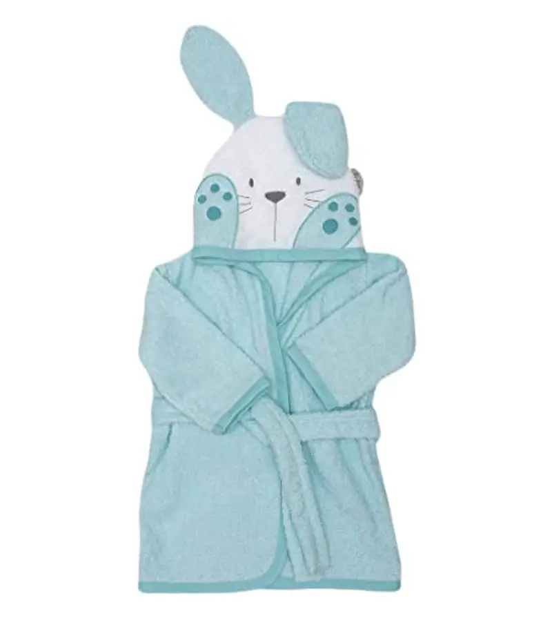 Ti TIN Accappatoio con Cappuccio Per Bambini | 100% Cotone Morbido e Assorbente con Orecchie Di Coniglietto Turchese miniatura 2