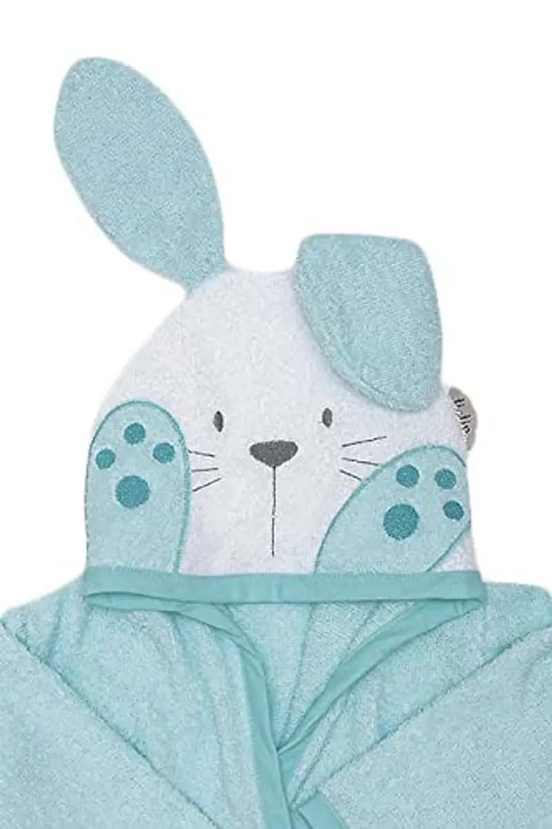 Ti TIN Accappatoio con Cappuccio Per Bambini | 100% Cotone Morbido e Assorbente con Orecchie Di Coniglietto Turchese miniatura 3