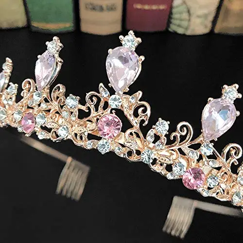Tiara di cristallo principessa costume corona fascia fiore concorso matrimonio acconciatura Cosplay, compleanno, miniatura 3