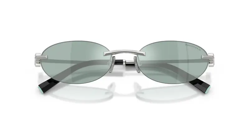 Unisex Tiffany TF3119D 600165 Occhiali da sole Metallo Argento Azzurro Rotonda Normale Specchiato miniatura 2