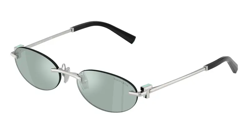 Unisex Tiffany TF3119D 600165 Occhiali da sole Metallo Argento Azzurro Rotonda Normale Specchiato