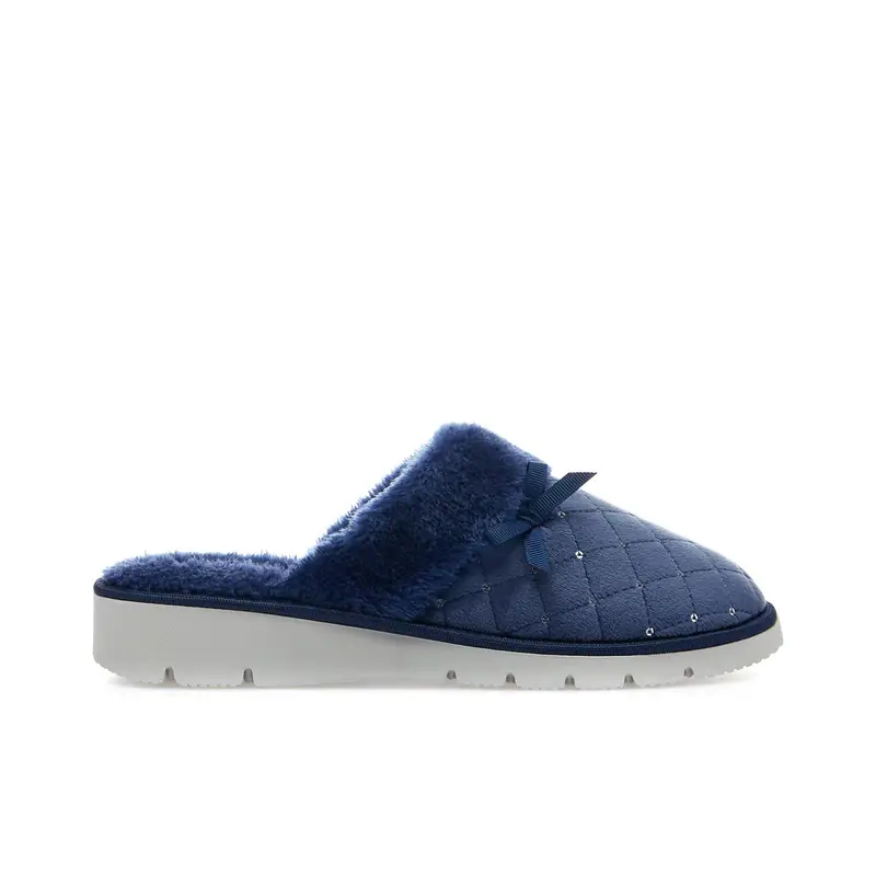 Ciabatte blu con peluche con paillettes e zeppina