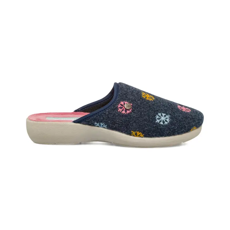 Ciabatte blu donna da casa con fiocchi di neve ricamati