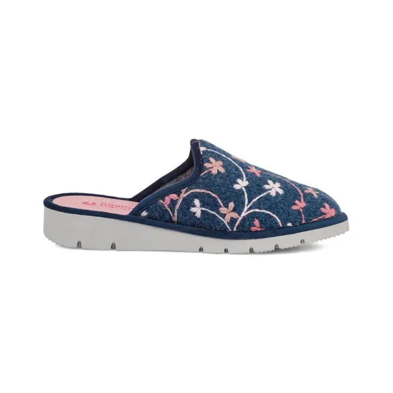 Ciabatte blu donna da casa con fiori ricamati