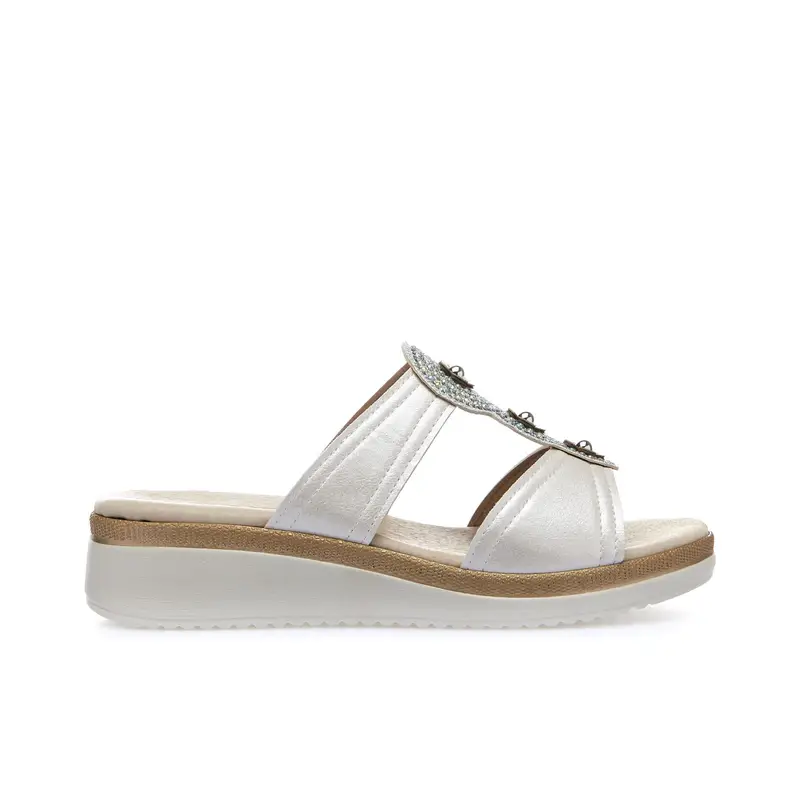 Ciabatte comfort bianche con zeppina e strass