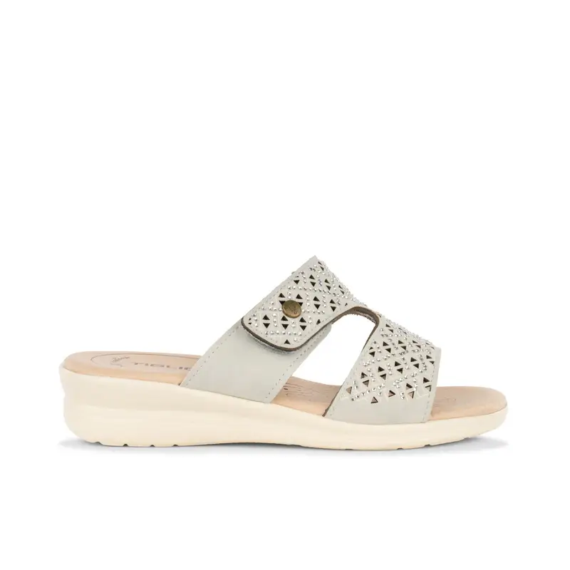 Ciabatte comfort bianche da donna con zeppina e strappo