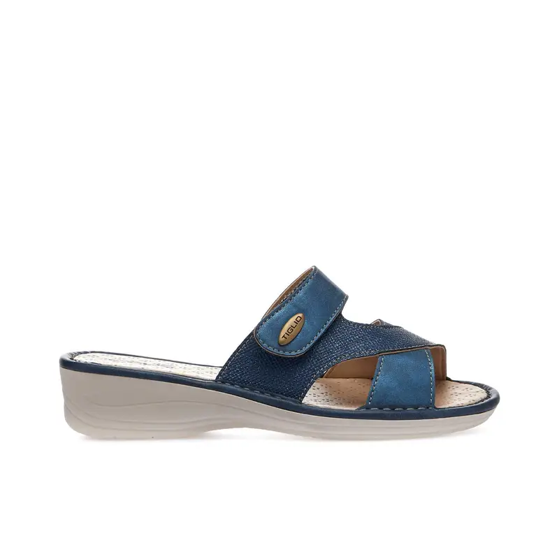 Ciabatte comfort blu con zeppina e velcro