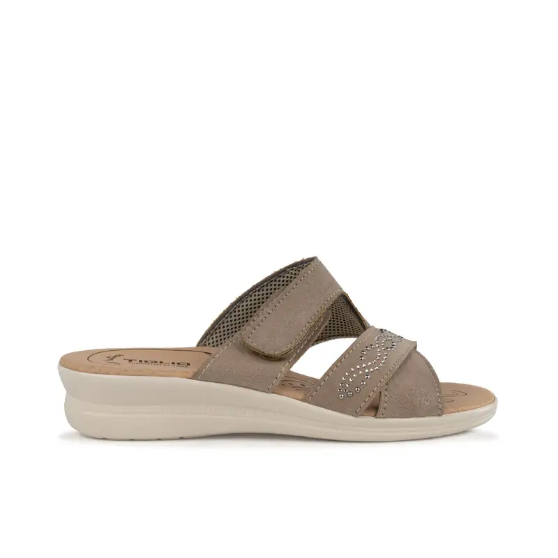 Ciabatte comfort marroni da donna con strappo e strass