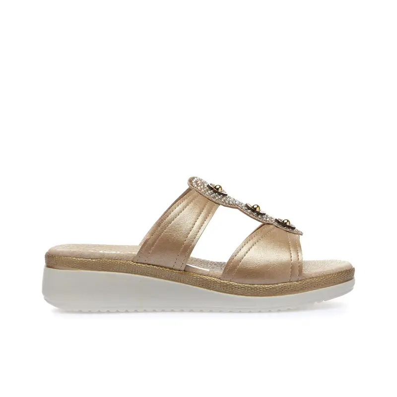 Ciabatte comfort oro con zeppina e strass