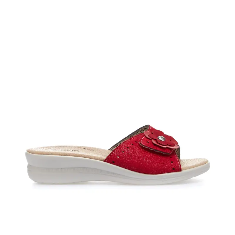 Ciabatte comfort rosse con velcro e fiore