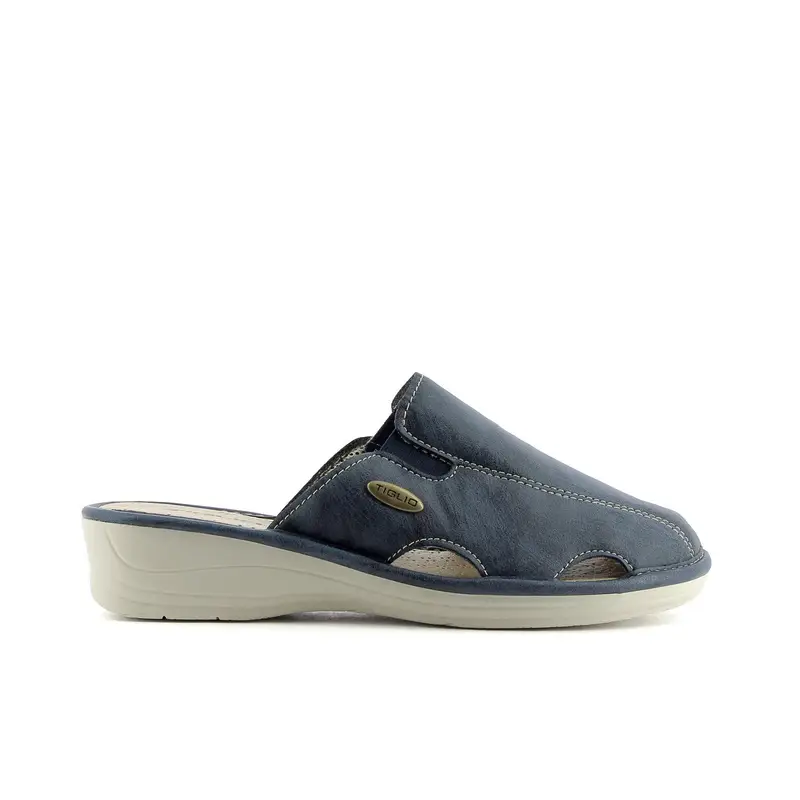 Ciabatte da casa chiuse blu con zeppina