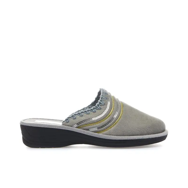 Ciabatte da casa grigie con zeppina e paillettes