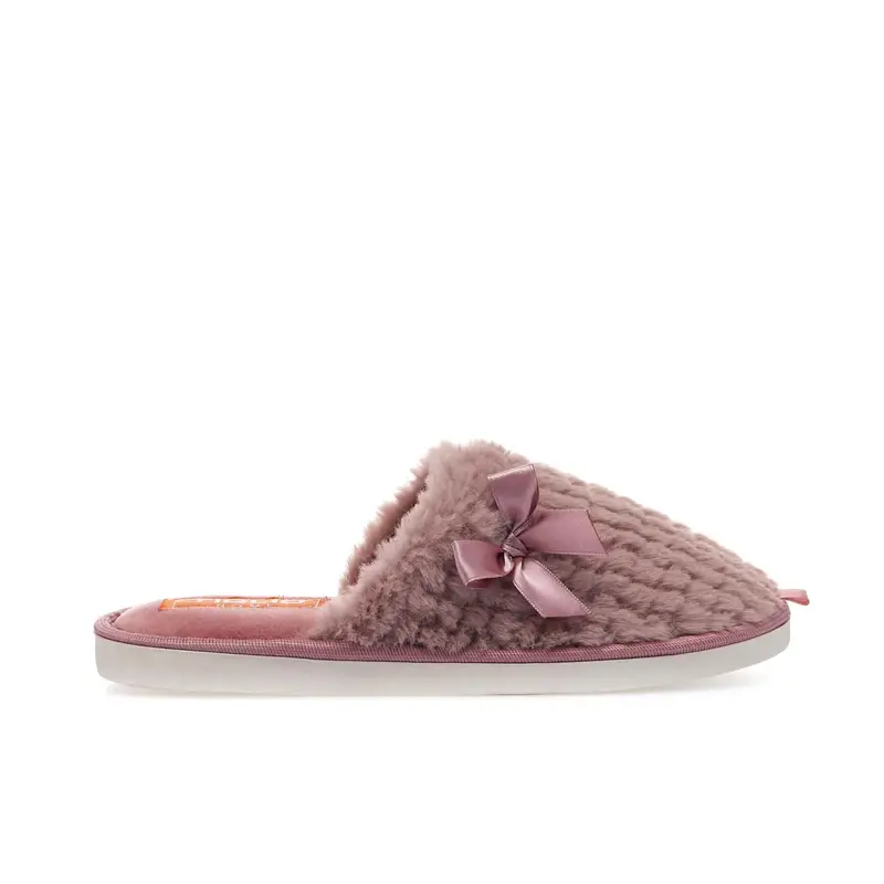 Ciabatte da casa rosa con peluche e fiocchetto
