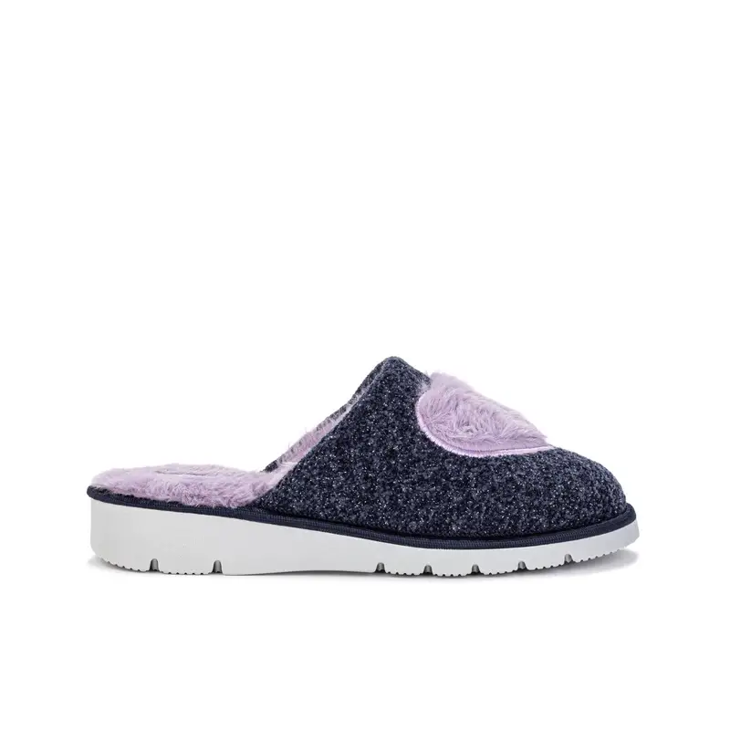 Ciabatte donna blu da casa con interno in peluche e cuore