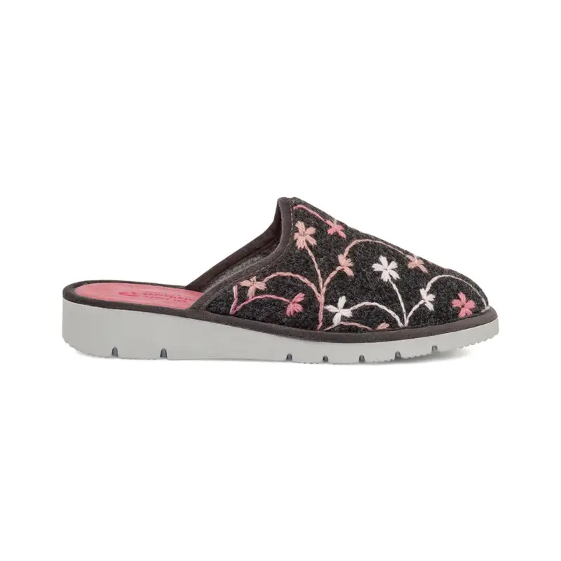 Ciabatte grigie donna da casa con fiori ricamati