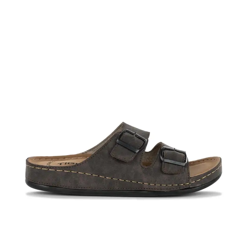 Ciabatte marroni da uomo con cuciture e doppia fibbia