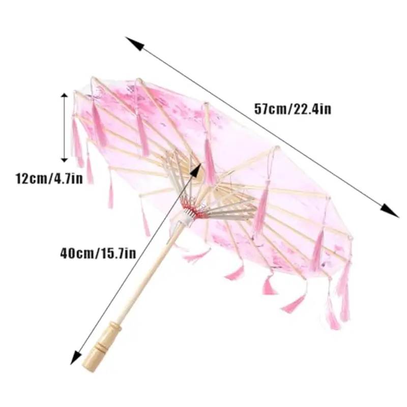 Tiiyee Ombrellino Cinese da Sole, Ombrello di Seta Ombrello Parasole Carta Sole Donna a Mano Oleata Fatto Cupola Oliato Fai Te Pittura Orientale Stile per Danza Servizio Fotografico Decor Costumi miniatura 2