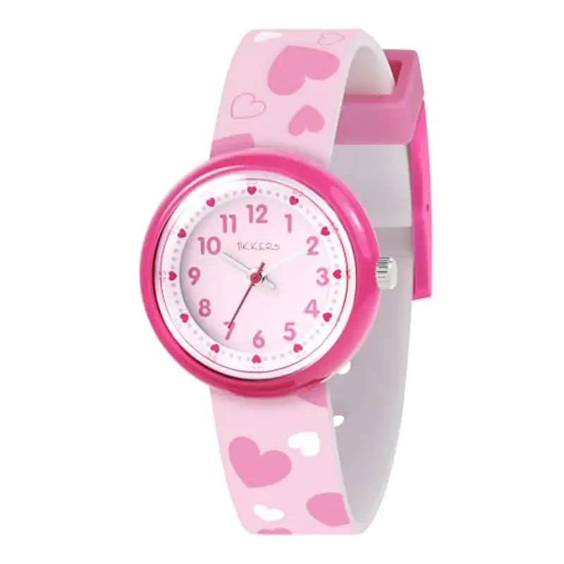 Tikkers Orologio analogico per bambini con cinturino a forma di cuore rosa, rosa, Moderno