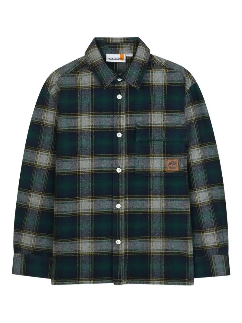 Timberland Kids Camicia a Quadri Verde Scuro per Bambino