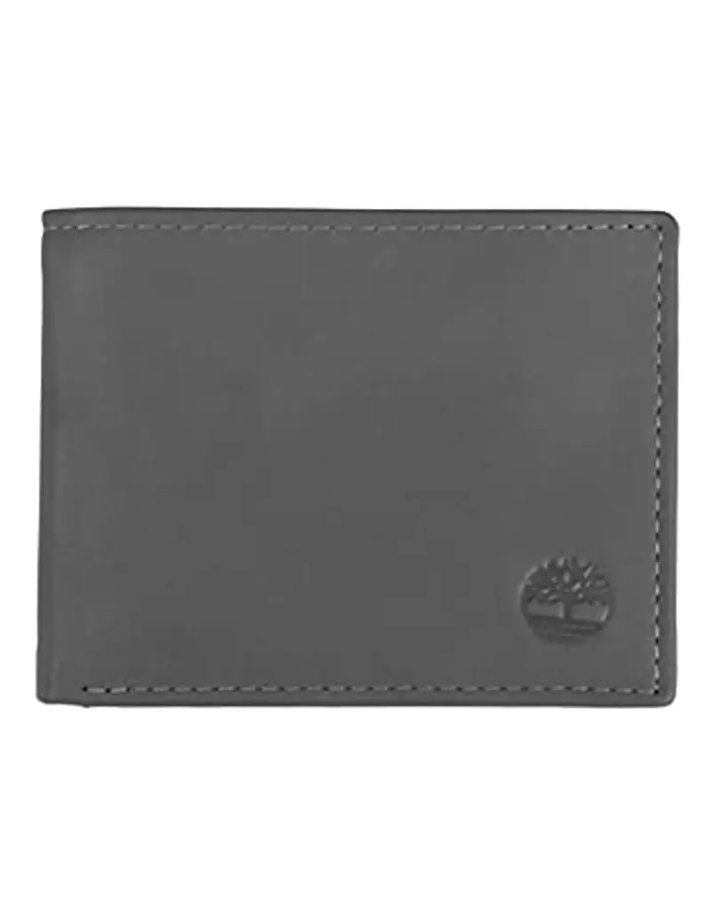 Timberland Leather Wallet with Attached Flip Pocket Accessorio da Viaggio-Portafoglio bi-Fold, Carbone (Nuvoloso),