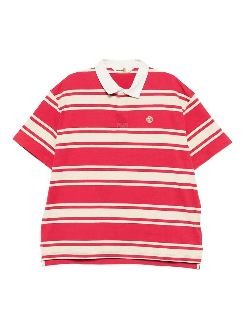 Polo A Righe Rosse Con Logo Bianco