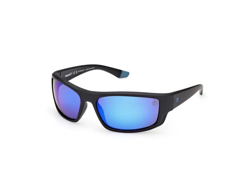 Unisex Timberland TB00081 02D Occhiali da sole Iniettato Nero Blu Squadrata Polarizzata