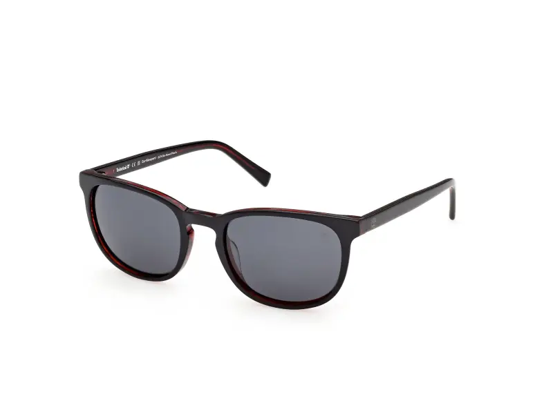 Uomo Timberland TB00074 65D Occhiali da sole Acetato Rosso Fumo Rotonda Polarizzata