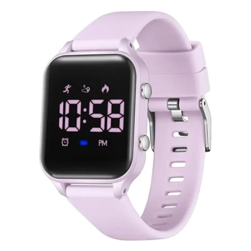 Timever orologio digitale bambina bambini con contapassi,sveglia,cronometro,luce,data-orologio per ragazzi e ragazze senza app e telefono con cinturino in silicone