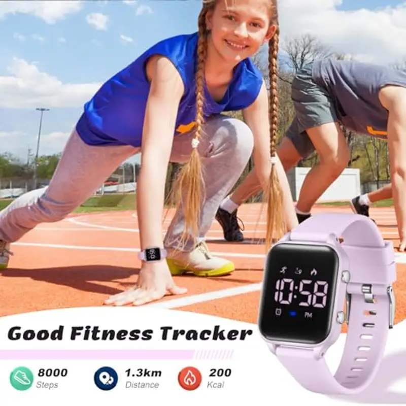 Timever orologio digitale bambina bambini con contapassi, sveglia, cronometro, luce, data-orologio per ragazzi e ragazze senza app e telefono con cinturino in silicone miniatura 3