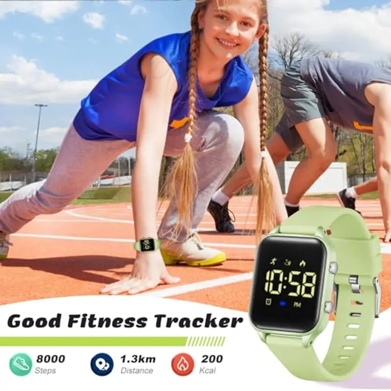 Timever Orologio digitale per bambini e bambine, con contapassi, sveglia, cronometro, luce, orologio da polso sportivo miniatura 3