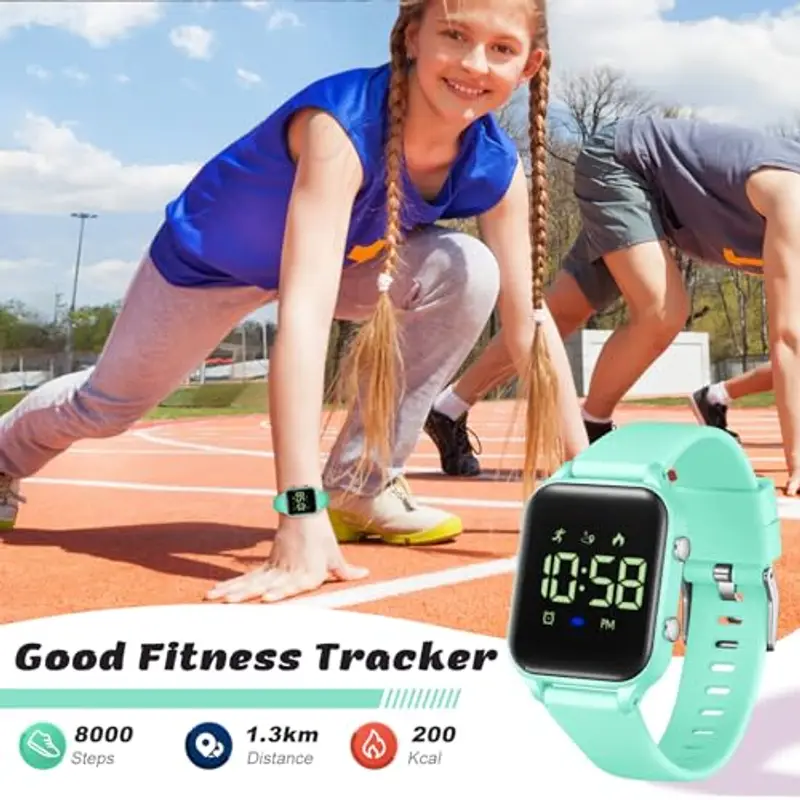 Timever Orologio digitale per bambini e bambine, con contapassi, sveglia, cronometro, luce, orologio da polso sportivo miniatura 3