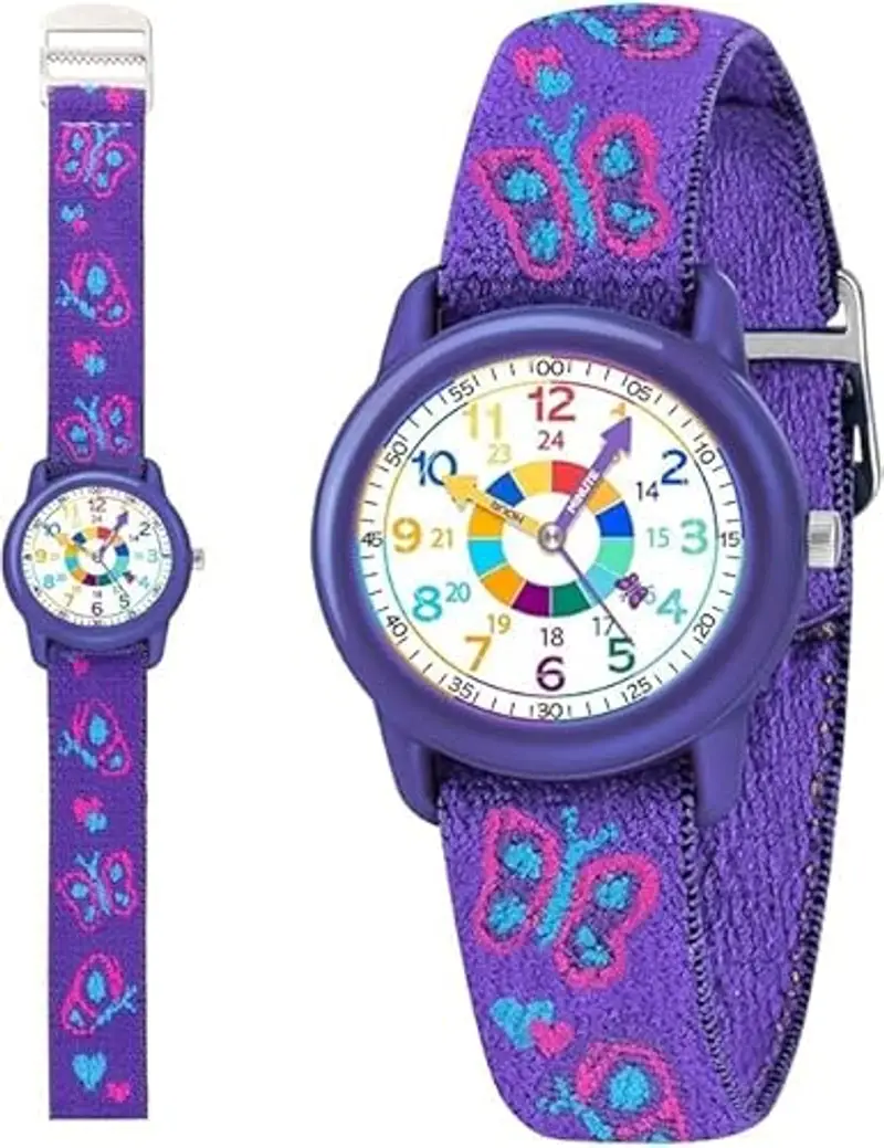Timever Orologio per Bambino,Orologio Analogico al Quarzo per Ragazzi e Ragazze con Cinturini in Tessuto Elastico e Farfalle/Dinosauri/Fiori,Regalo per Bambini dai 3 ai 12 Anni