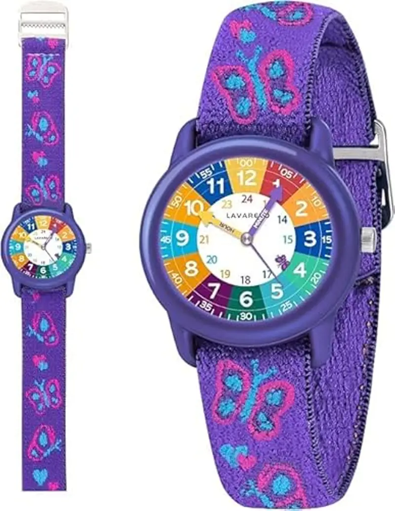 Timever Orologio per Bambino,Orologio Analogico al Quarzo per Ragazzi e Ragazze con Cinturini in Tessuto Elastico e Farfalle/Dinosauri/Fiori,Regalo per Bambini dai 3 ai 12 Anni
