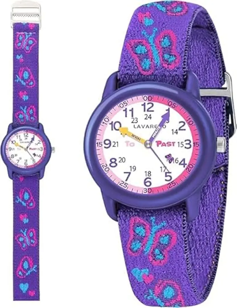 Timever Orologio per Bambino,Orologio Analogico al Quarzo per Ragazzi e Ragazze con Cinturini in Tessuto Elastico e Farfalle/Dinosauri/Fiori,Regalo per Bambini dai 3 ai 12 Anni