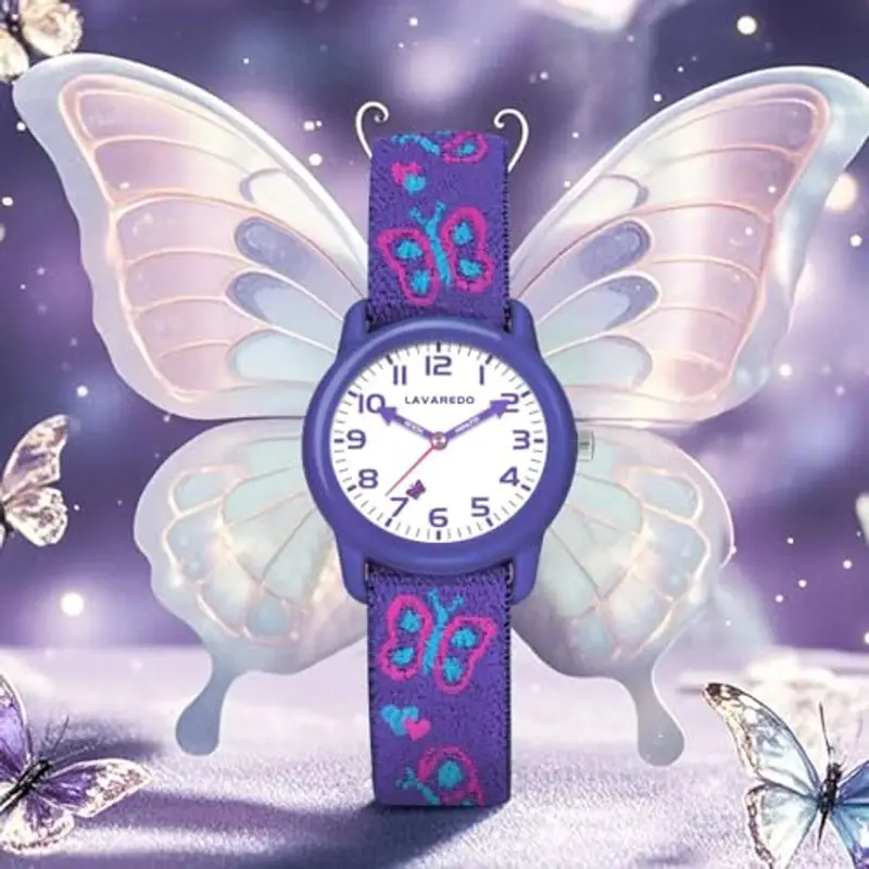 Timever Orologio per Bambino, Orologio Analogico al Quarzo per Ragazzi e Ragazze con Cinturini in Tessuto Elastico e Farfalle/Dinosauri/Fiori, Regalo per Bambini dai 3 ai 12 Anni miniatura 3