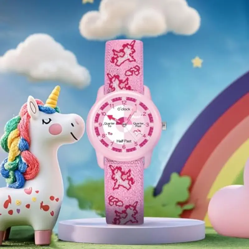 Timever Orologio per Bambino, Orologio Analogico al Quarzo per Ragazzi e Ragazze con Cinturini in Tessuto Elastico e Farfalle/Dinosauri/Fiori, Regalo per Bambini dai 3 ai 12 Anni miniatura 3